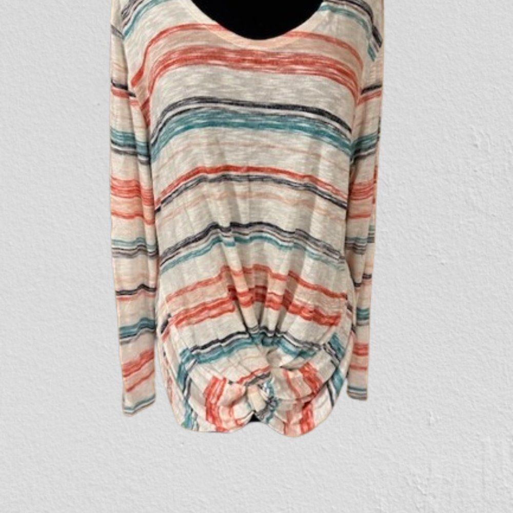 Multi Colored Stripped Round Neck Top with front twist 4077 XL NWT Boutique